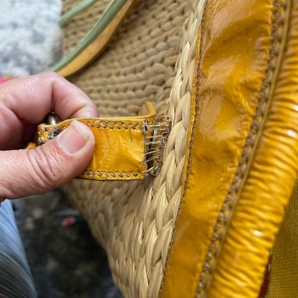 Lucky Brand Raffia Straw Tote Yellow Tan lined Multipurpose/Beach Bag - Picture 12 of 12